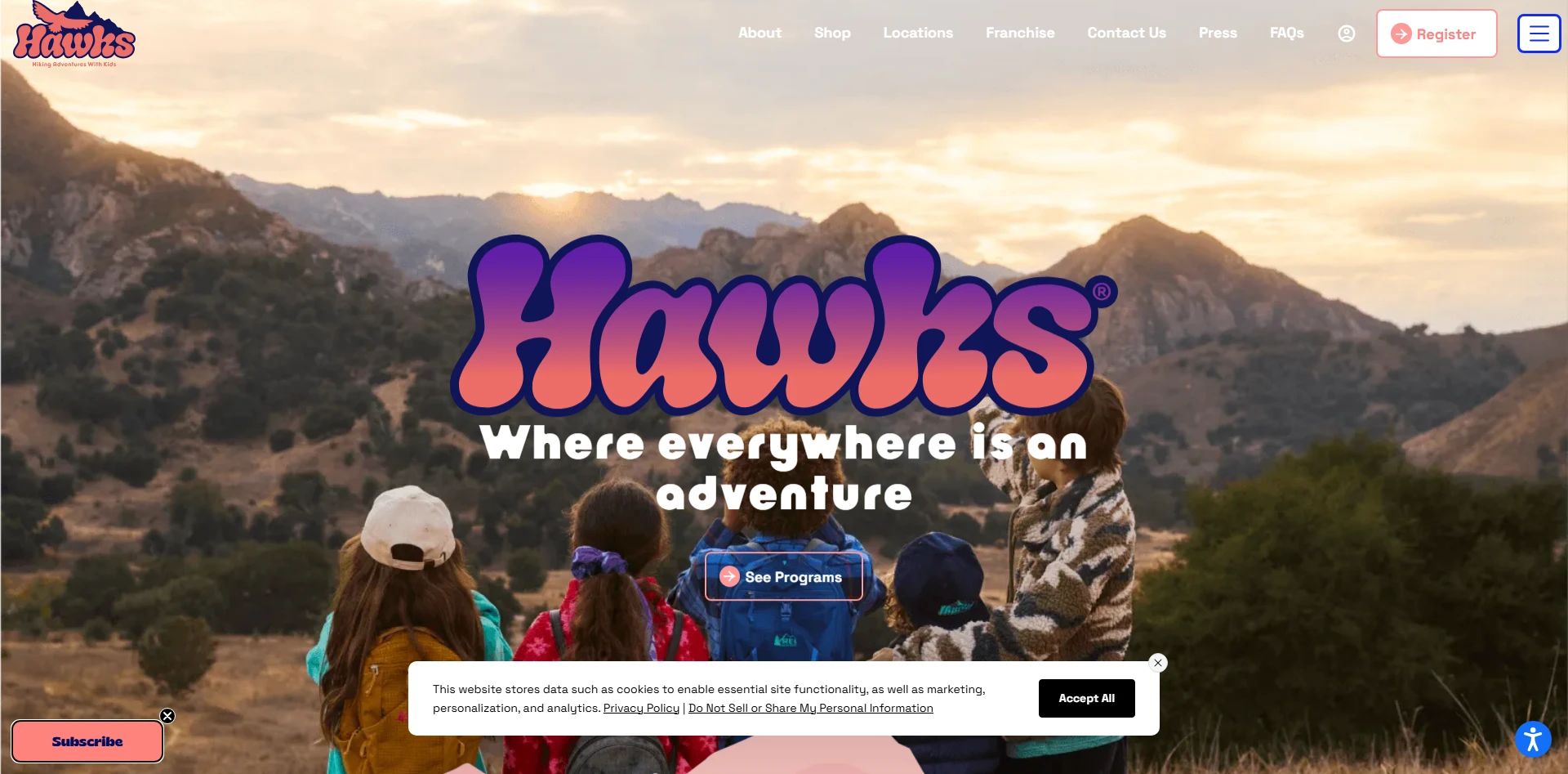 CyberMark's HAWKs kids outdoor enrichment website, featuring nature photography and program discovery